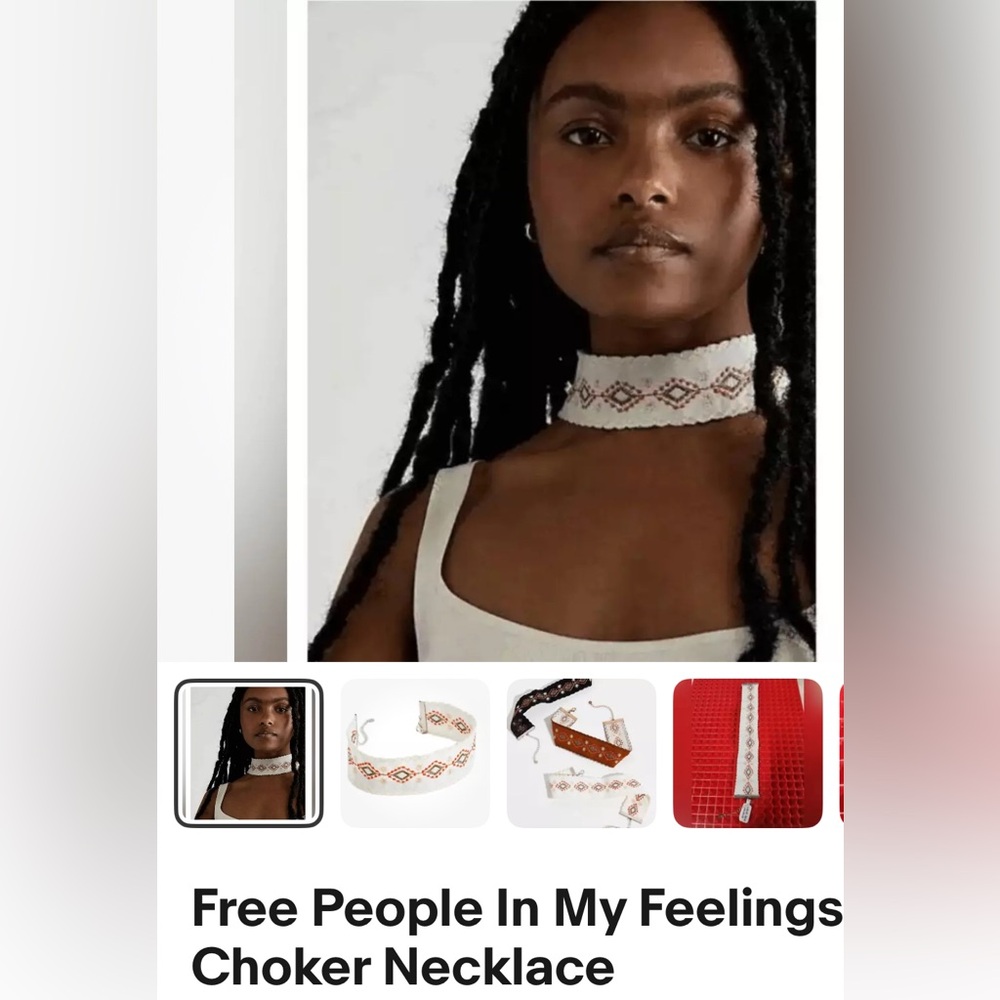 Free People Cream Embroidered Textile Choker with Orange and Olive Accents NWT